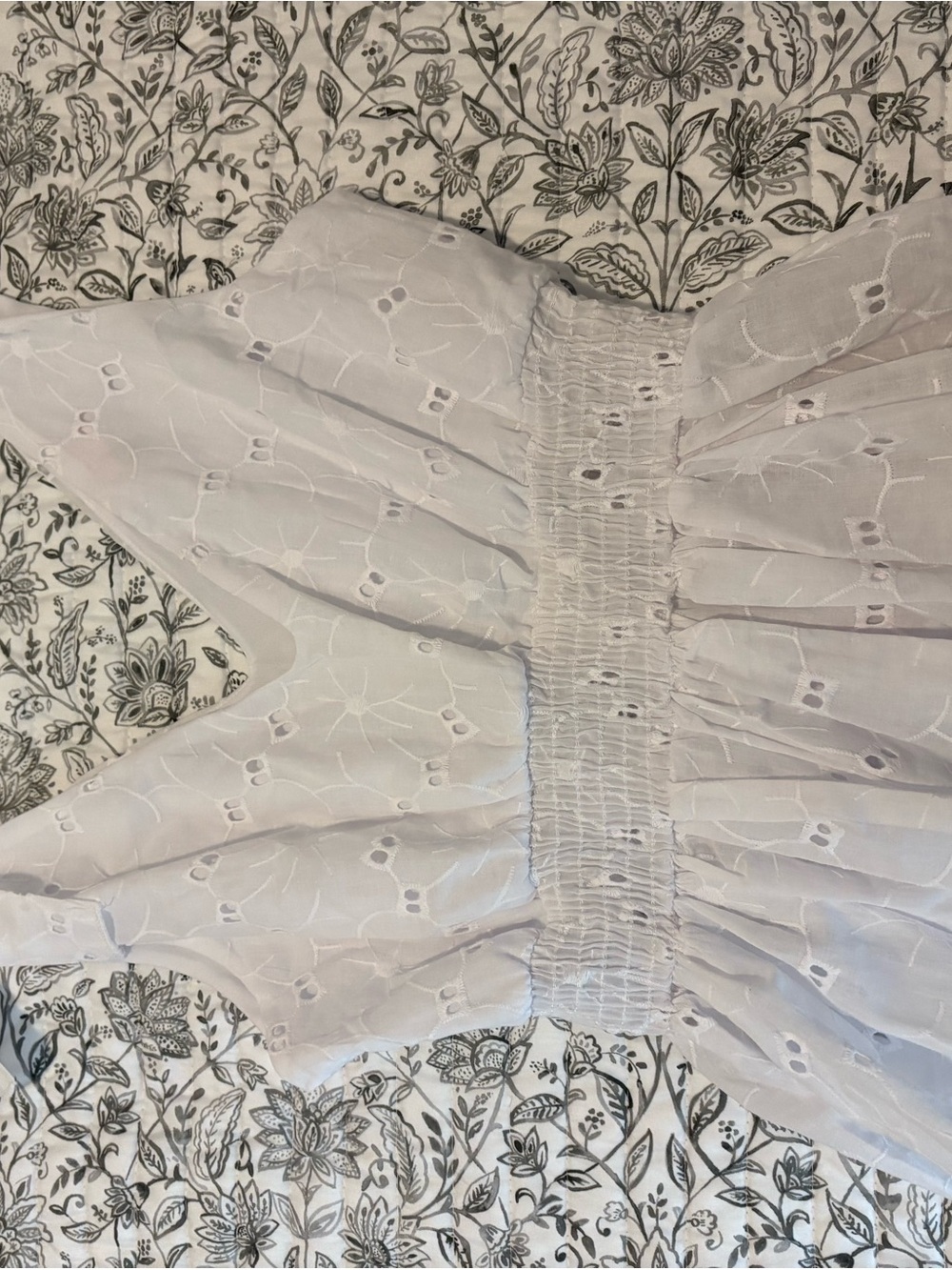 White Eyelet blouse with Smocked Waist